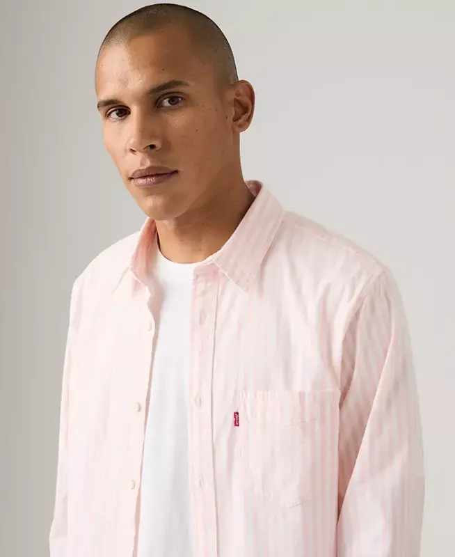 Men's Classic Pocket Regular-Fit Long-Sleeve Shirt - Light Pastel Pink - 2