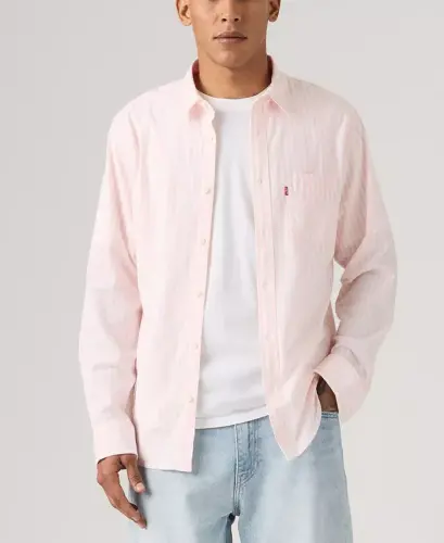 Men's Classic Pocket Regular-Fit Long-Sleeve Shirt - Light Pastel Pink - 3