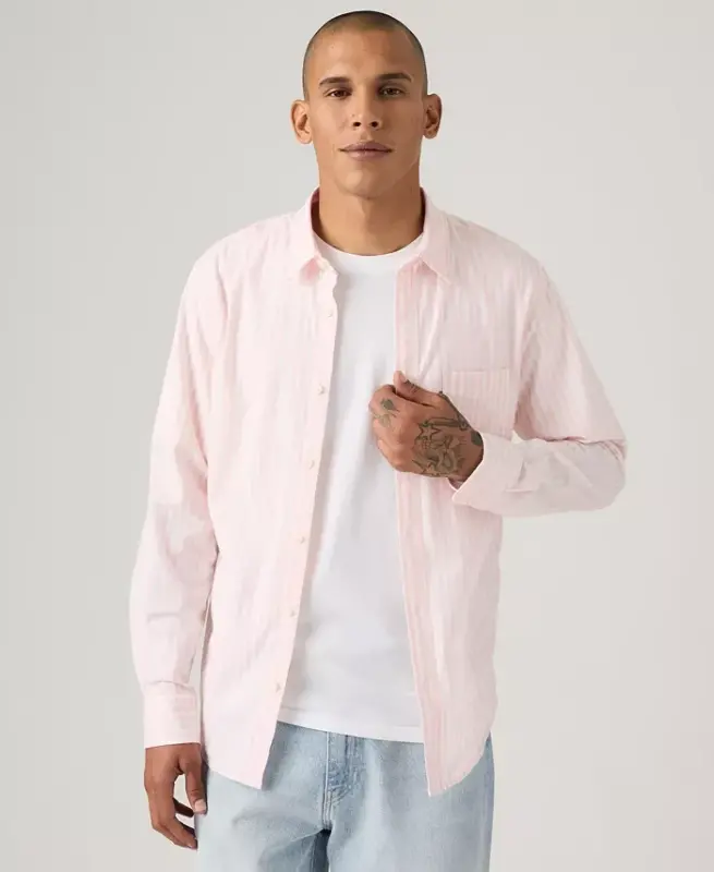 Men's Classic Pocket Regular-Fit Long-Sleeve Shirt - Light Pastel Pink - 6