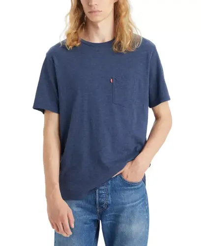 Men's Classic Pocket Short Sleeve Crewneck T-shirt-Dress Blue - 1