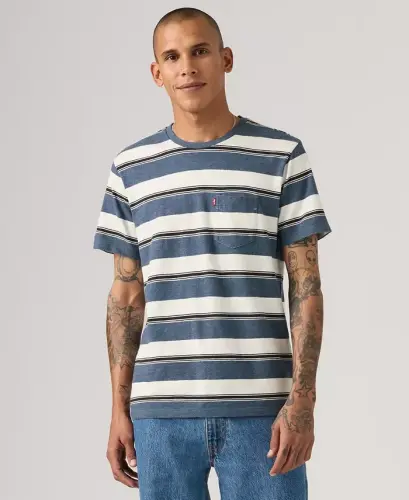 Men's Classic Pocket Short-Sleeve Crewneck T-shirt - Ensign Blue Stripe 