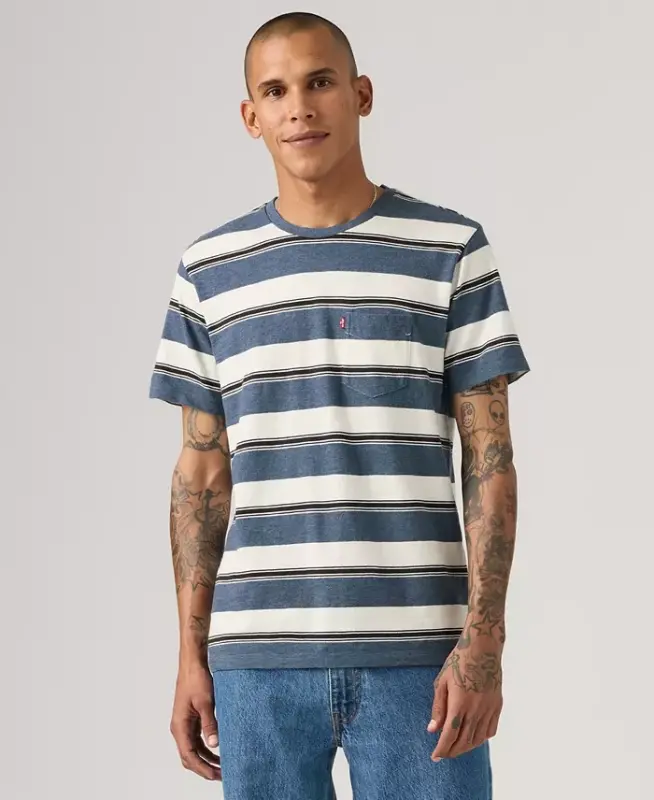 Men's Classic Pocket Short-Sleeve Crewneck T-shirt - Ensign Blue Stripe - 1