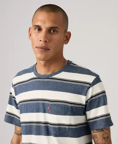 Men's Classic Pocket Short-Sleeve Crewneck T-shirt - Ensign Blue Stripe - 2