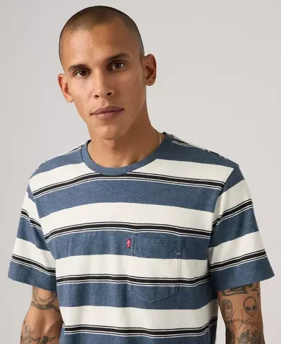 Men's Classic Pocket Short-Sleeve Crewneck T-shirt - Ensign Blue Stripe - 3