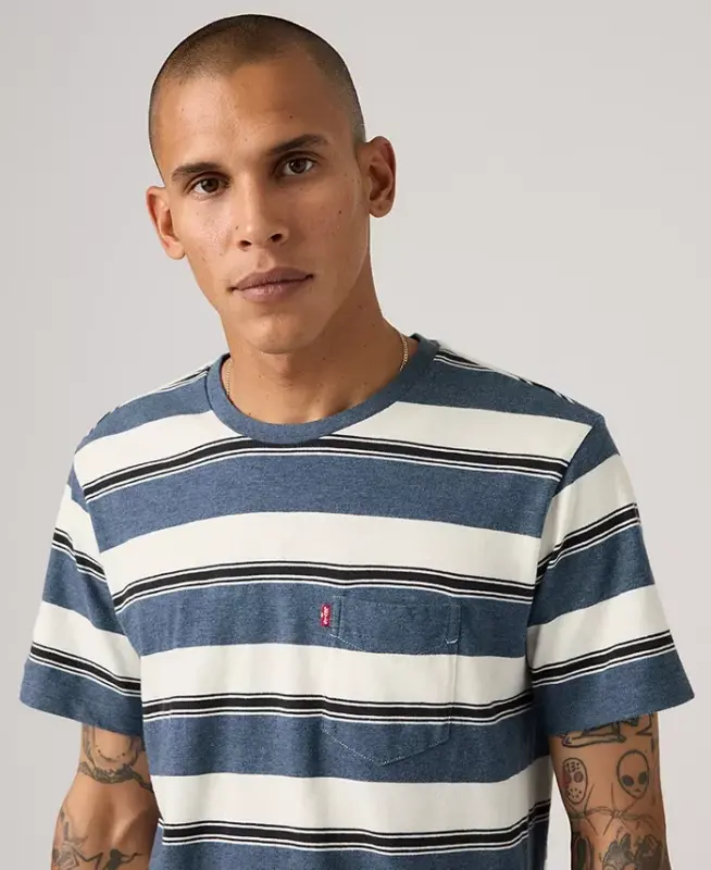 Men's Classic Pocket Short-Sleeve Crewneck T-Shirt - Ensign Blue Stripe - 3