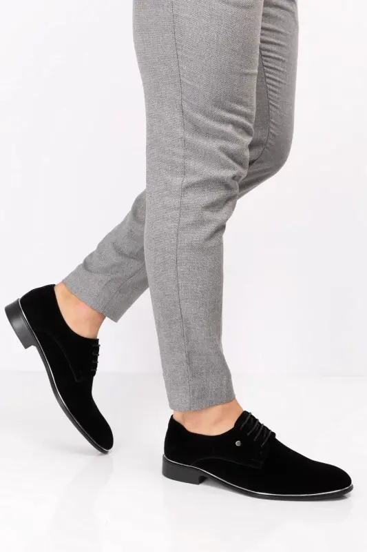 Men's Classic Suit And Groom Patent Leather Matte Suede Shoes-Black Suede - 3