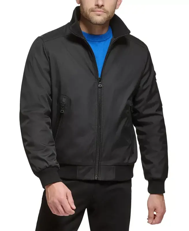 Men's Classic Zip-Front Ripstop Bomber Jacket-Black - 1