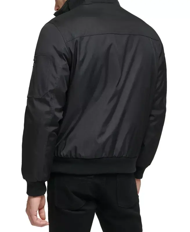 Men's Classic Zip-Front Ripstop Bomber Jacket-Black - 2