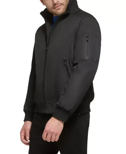 Men's Classic Zip-Front Ripstop Bomber Jacket-Black - 3