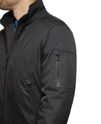 Men's Classic Zip-Front Ripstop Bomber Jacket-Black - 4