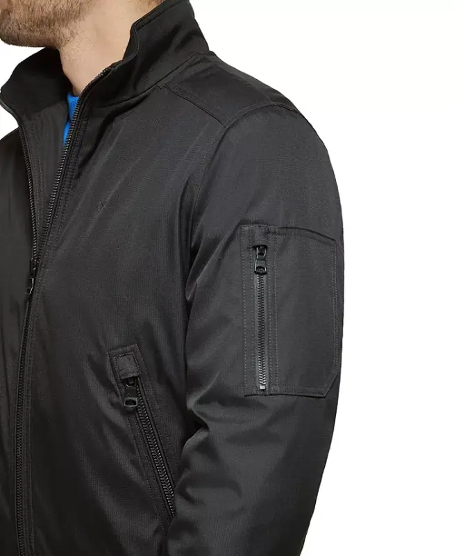 Men's Classic Zip-Front Ripstop Bomber Jacket-Black - 4