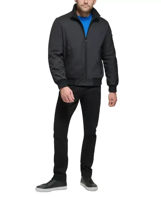 Men's Classic Zip-Front Ripstop Bomber Jacket-Black - 5