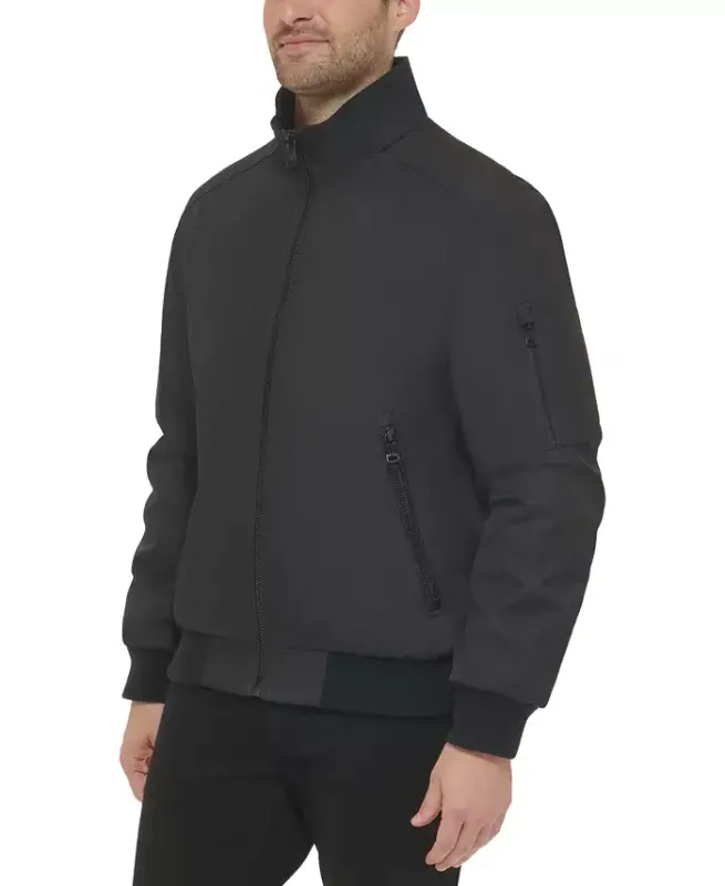 Men's Classic Zip-Front Ripstop Bomber Jacket-Black - 7