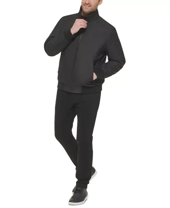 Men's Classic Zip-Front Ripstop Bomber Jacket-Black - 8