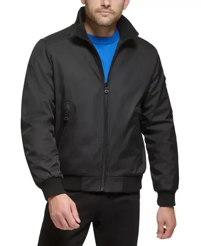 Men's Classic Zip-Front Ripstop Bomber Jacket-Black 