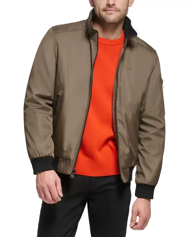 Men's Classic Zip-Front Ripstop Bomber Jacket-Dark Tan - 1