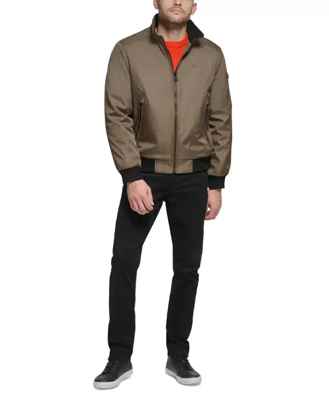 Men's Classic Zip-Front Ripstop Bomber Jacket-Dark Tan - 5
