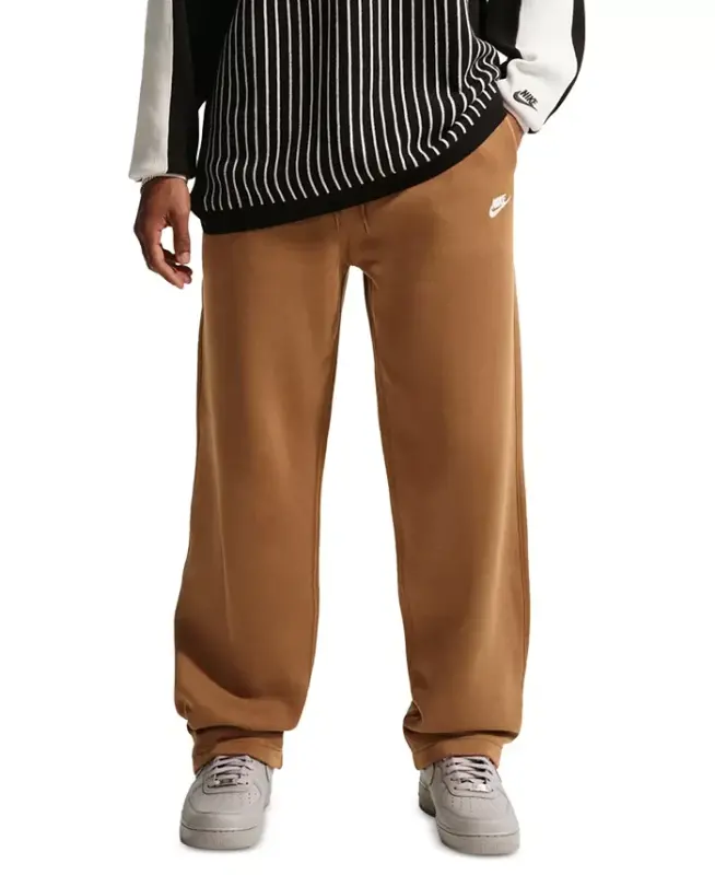 Men's Club Brushed Fleece Open Hem Pants - Ale Brown/White - NIKE