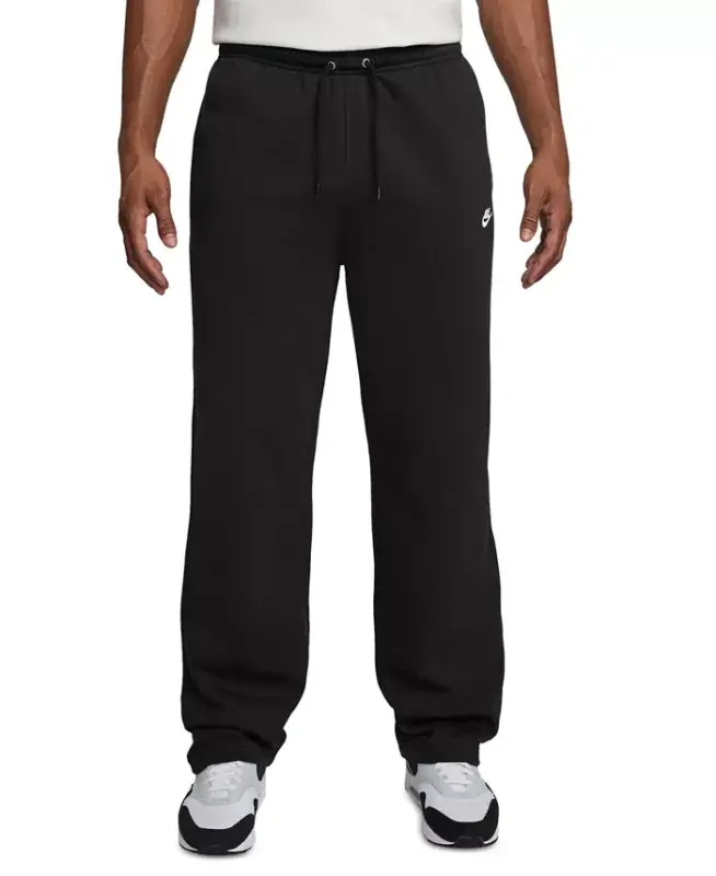 Men's Club Brushed Fleece Open Hem Pants-Black/black/white - NIKE