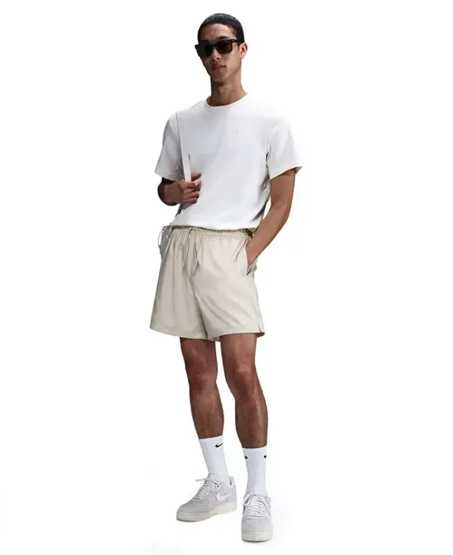 Men's Club Flow Relaxed-Fit Drawstring Shorts - Khaki/White - 1