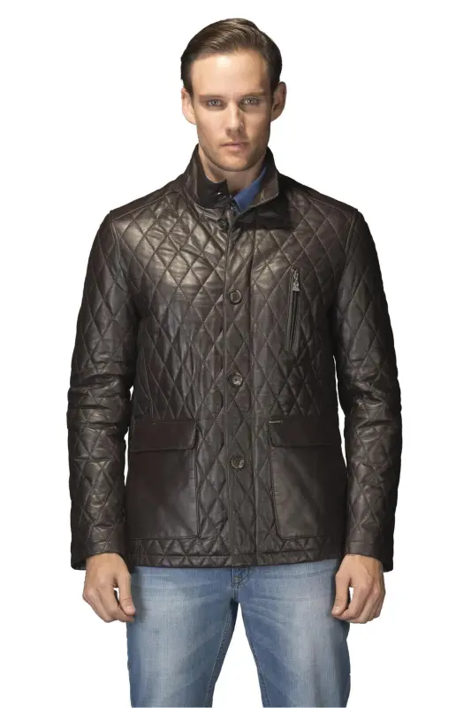 Men's Coffee Leather Coat-COFFEE - 1