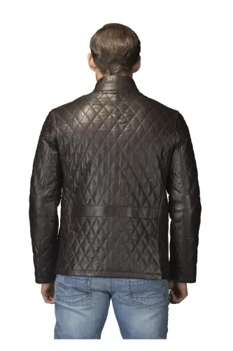 Men's Coffee Leather Coat-COFFEE - 3