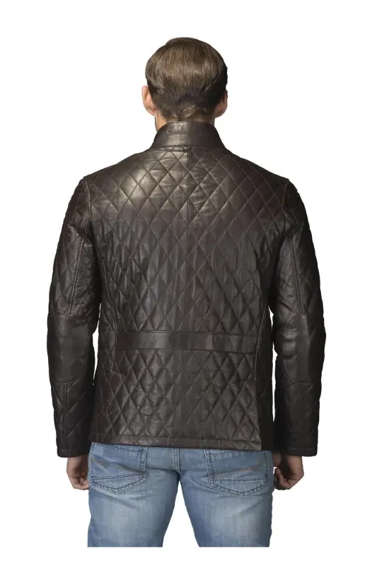 Men's Coffee Leather Coat-COFFEE - 3