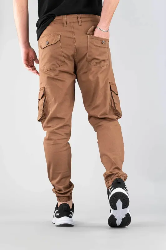 Men's Coffee Pants Cargo Slim Fit-COFFEE - 2
