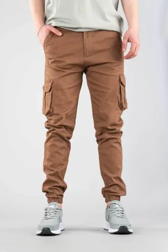 Men's Coffee Pants Cargo Slim Fit-COFFEE - 3