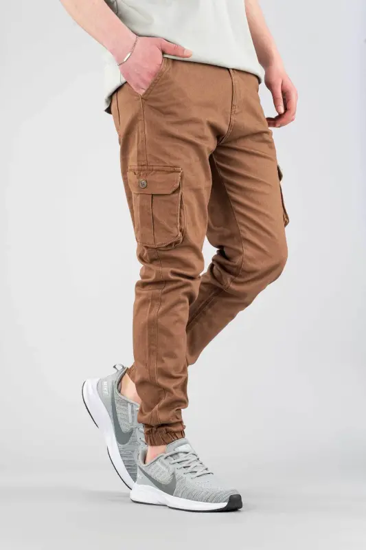 Men's Coffee Pants Cargo Slim Fit-COFFEE - 6