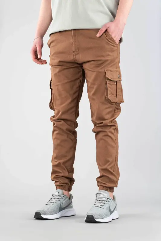 Men's Coffee Pants Cargo Slim Fit-COFFEE - 4