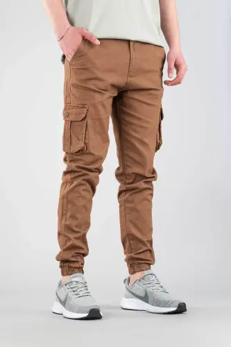 Men's Coffee Pants Cargo Slim Fit-COFFEE - 5