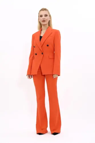 Men's Collar Double-Breasted Blazer Jacket & Flared Pants-Orange-Orange - 5