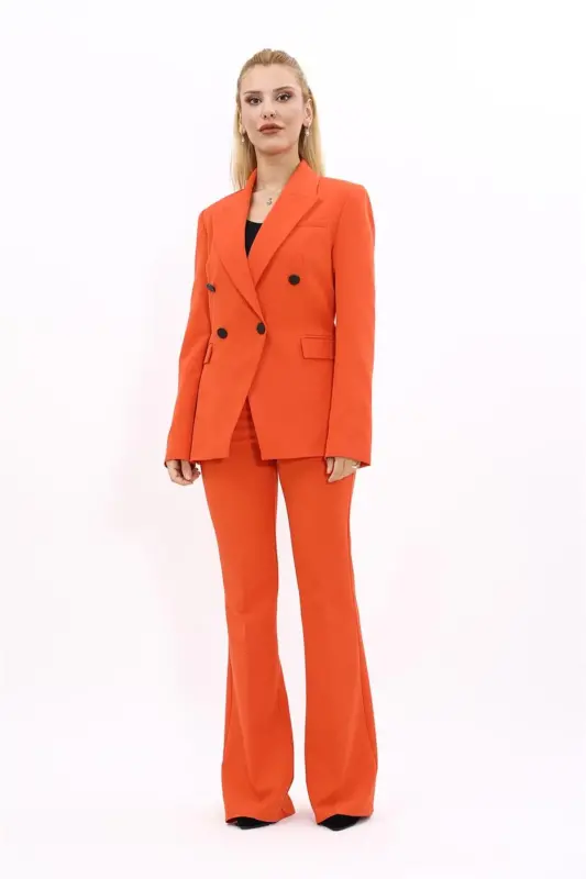 Men's Collar Double-Breasted Blazer Jacket & Flared Pants-Orange-Orange - 5