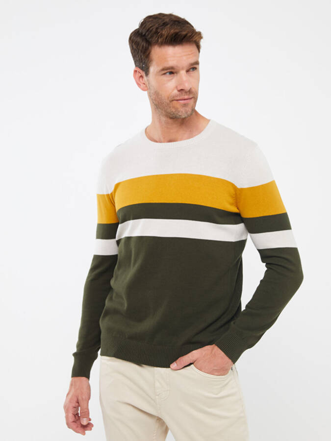 Men's Color Block Long Sleeve Crew Neck Knit Sweater - 15