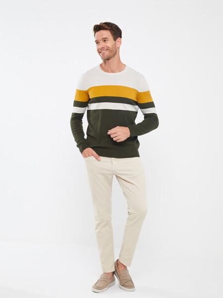 Men's Color Block Long Sleeve Crew Neck Knit Sweater - 17