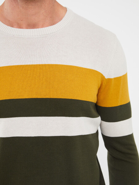 Men's Color Block Long Sleeve Crew Neck Knit Sweater - 18