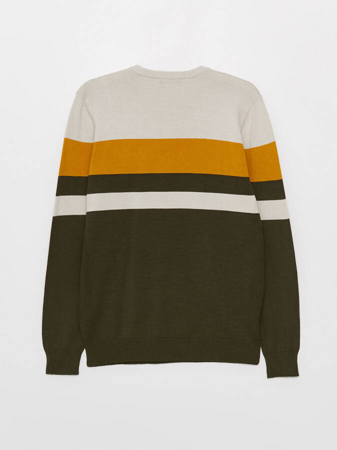 Men's Color Block Long Sleeve Crew Neck Knit Sweater - 14