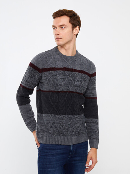 Men's Color Block Long Sleeve Crew Neck Knit Sweater - 17