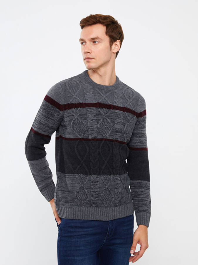 Men's Color Block Long Sleeve Crew Neck Knit Sweater - 17