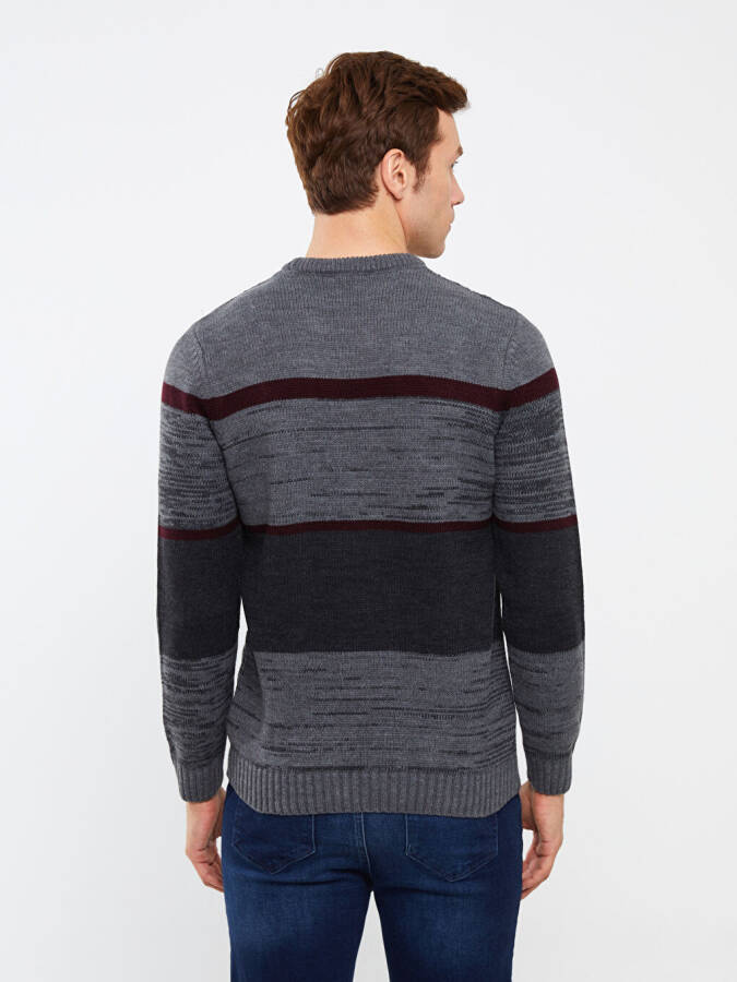 Men's Color Block Long Sleeve Crew Neck Knit Sweater - 20