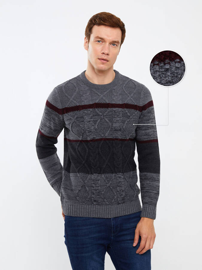 Men's Color Block Long Sleeve Crew Neck Knit Sweater - 7