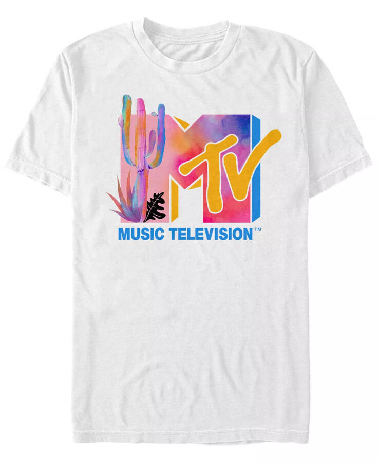 Men's Colorful Desert Water Color Logo Short Sleeve T-shirt White - 1