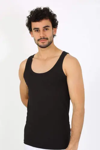 Men's Combed Cotton Black Sleeveless Undershirt 6566 - 2