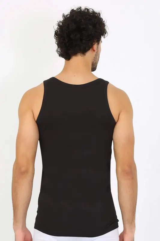 Men's Combed Cotton Black Sleeveless Undershirt 6566 - 3