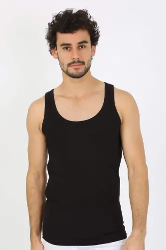 Men's Combed Cotton Black Sleeveless Undershirt 6566 - 4