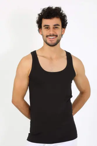 Men's Combed Cotton Black Sleeveless Undershirt 6566 - 5