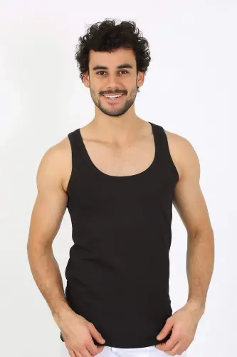 Men's Combed Cotton Black Sleeveless Undershirt 6566 - 6