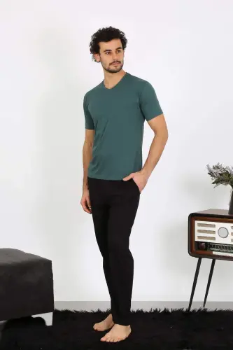 Men's Combed Petrol Colored 3-Piece Pajamas Set 6848 - 11