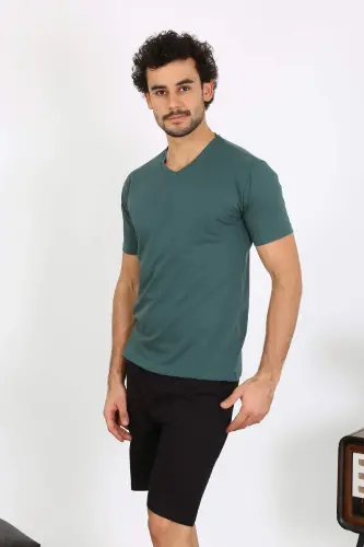 Men's Combed Petrol Colored 3-Piece Pajamas Set 6848 - 4